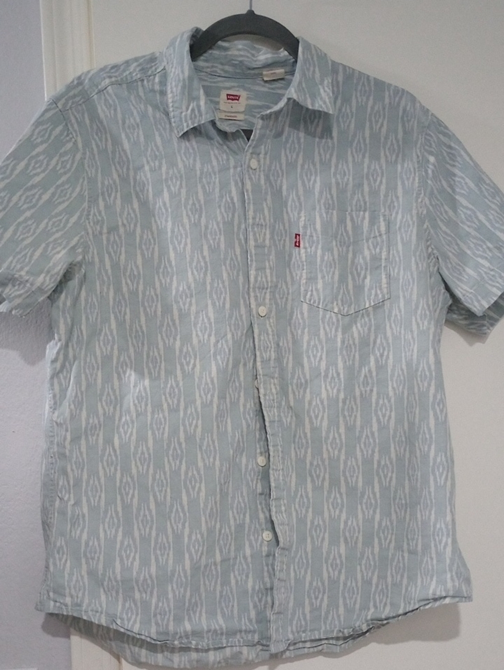 Vintage Levi's Pale Blue Ikat-Print Short Sleeve Button-Down Shirt